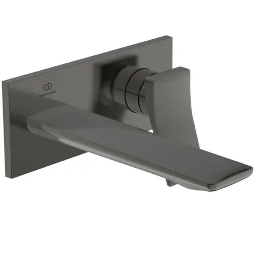 Wand-Waschtischarmatur in Magnetic Grey von Ideal Standard mit eckiger Rosette und einem Auslauf von 180 mm. Modernes Design und funktionale Bedienung.
